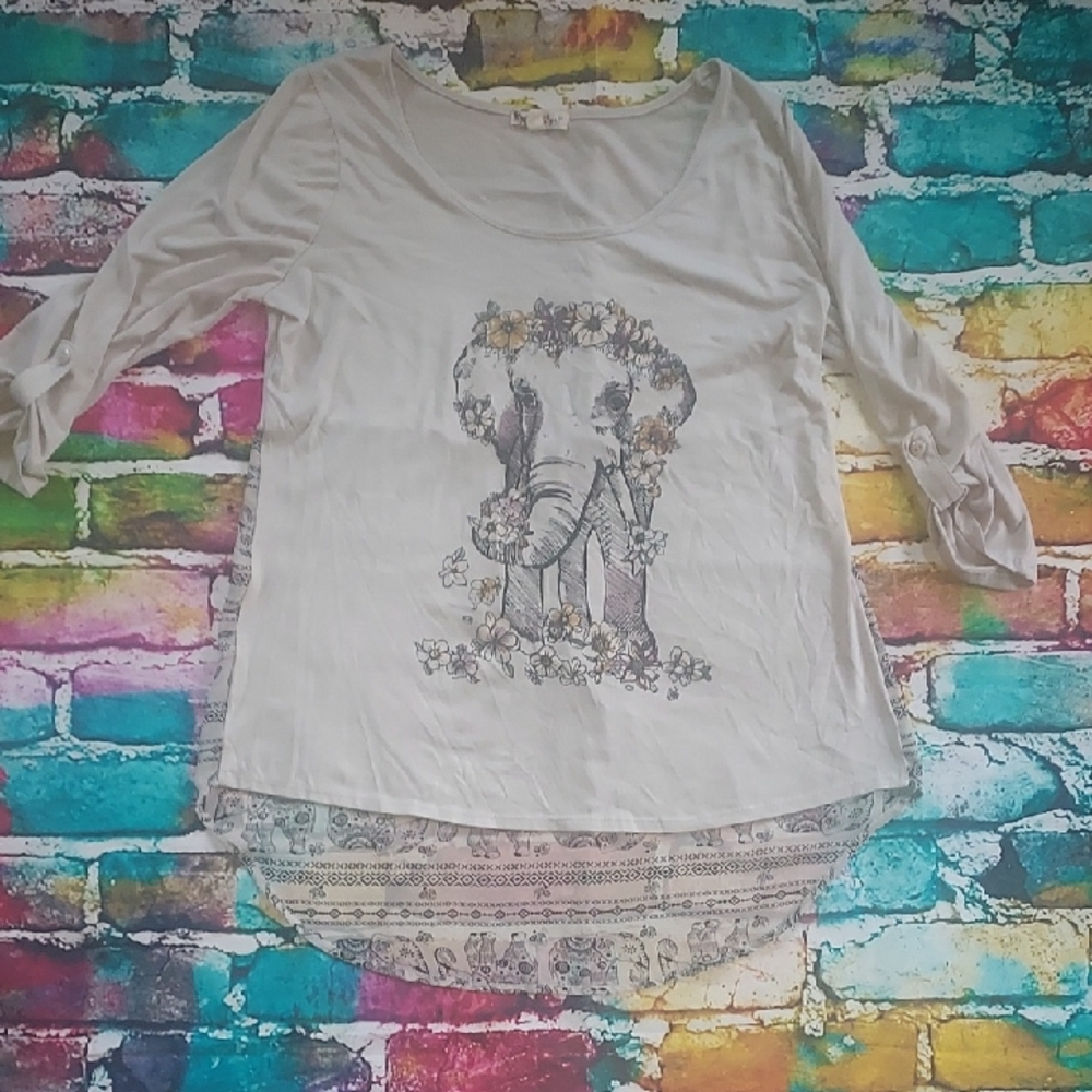 About A Girl Cream Elephant Print Long Sleeve Top